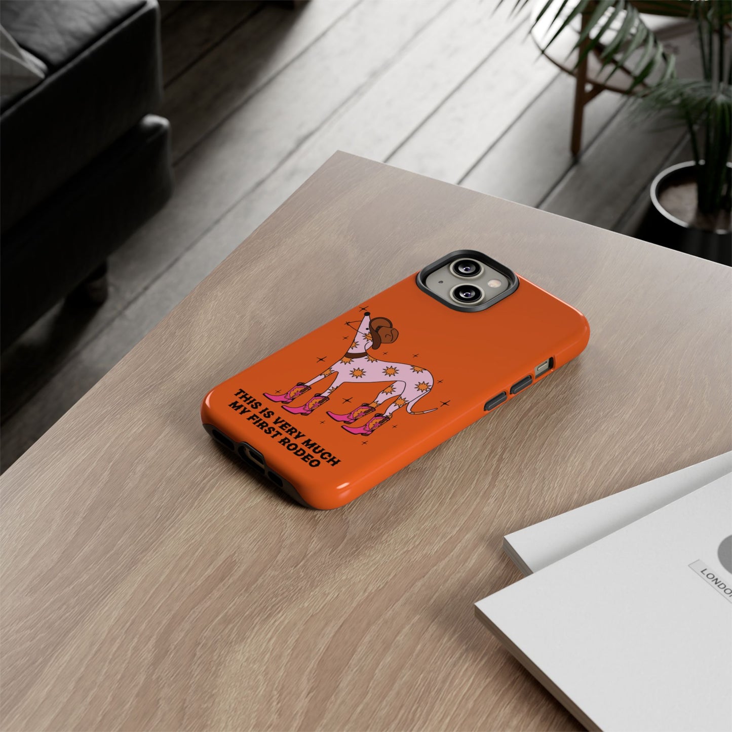 Rodeo Whippet Phone Case, Tough Cases for Pet Lovers, Cowgirl Accessories, Orange Dog Design, Cute Gift Idea