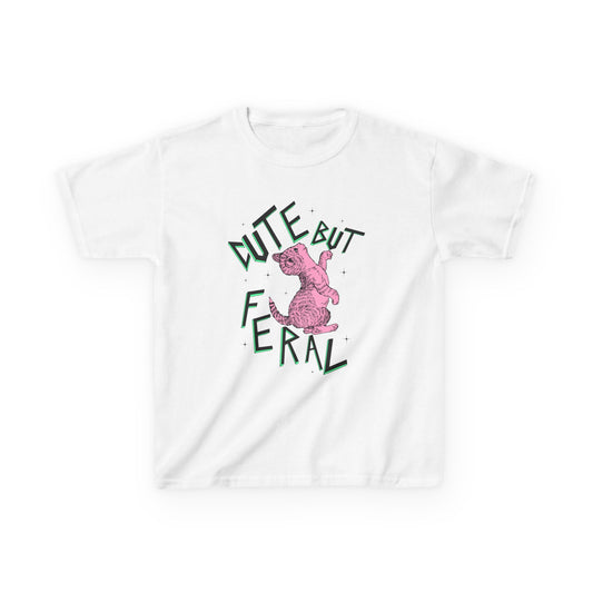 Cute But Feral Kids Tee, Playful Kids T-Shirt, Fun Youth Shirt, Unique Gift for Kids, Comfortable Everyday Wear