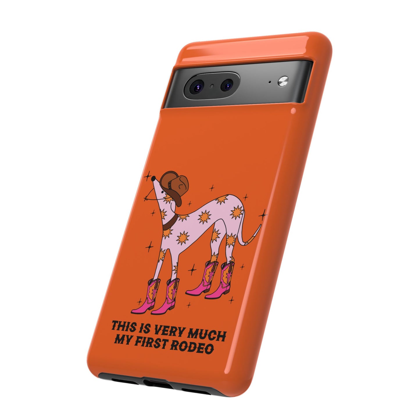 Rodeo Whippet Phone Case, Tough Cases for Pet Lovers, Cowgirl Accessories, Orange Dog Design, Cute Gift Idea