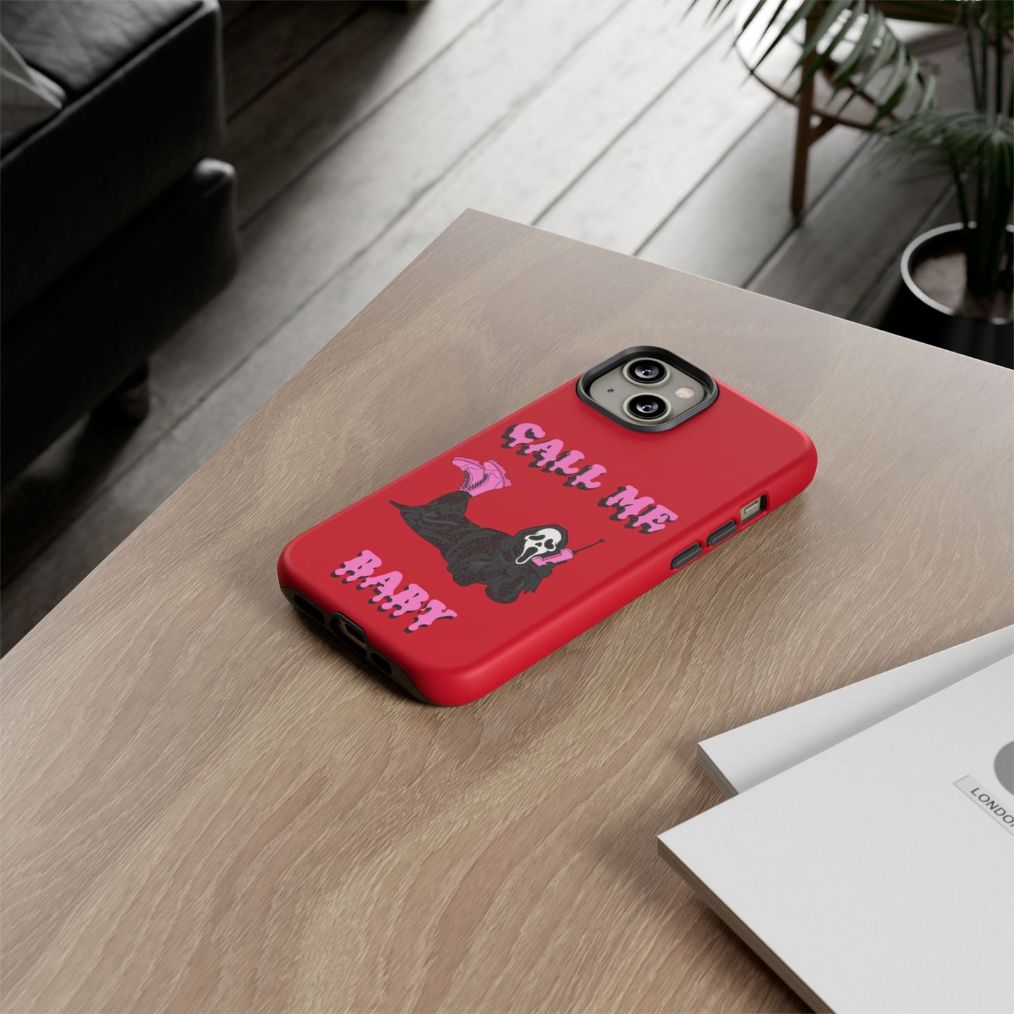Red Horror Phone Case, Spooky Phone Cover, Call Me Baby Design, Halloween Accessories, Unique Gift for Horror Fans