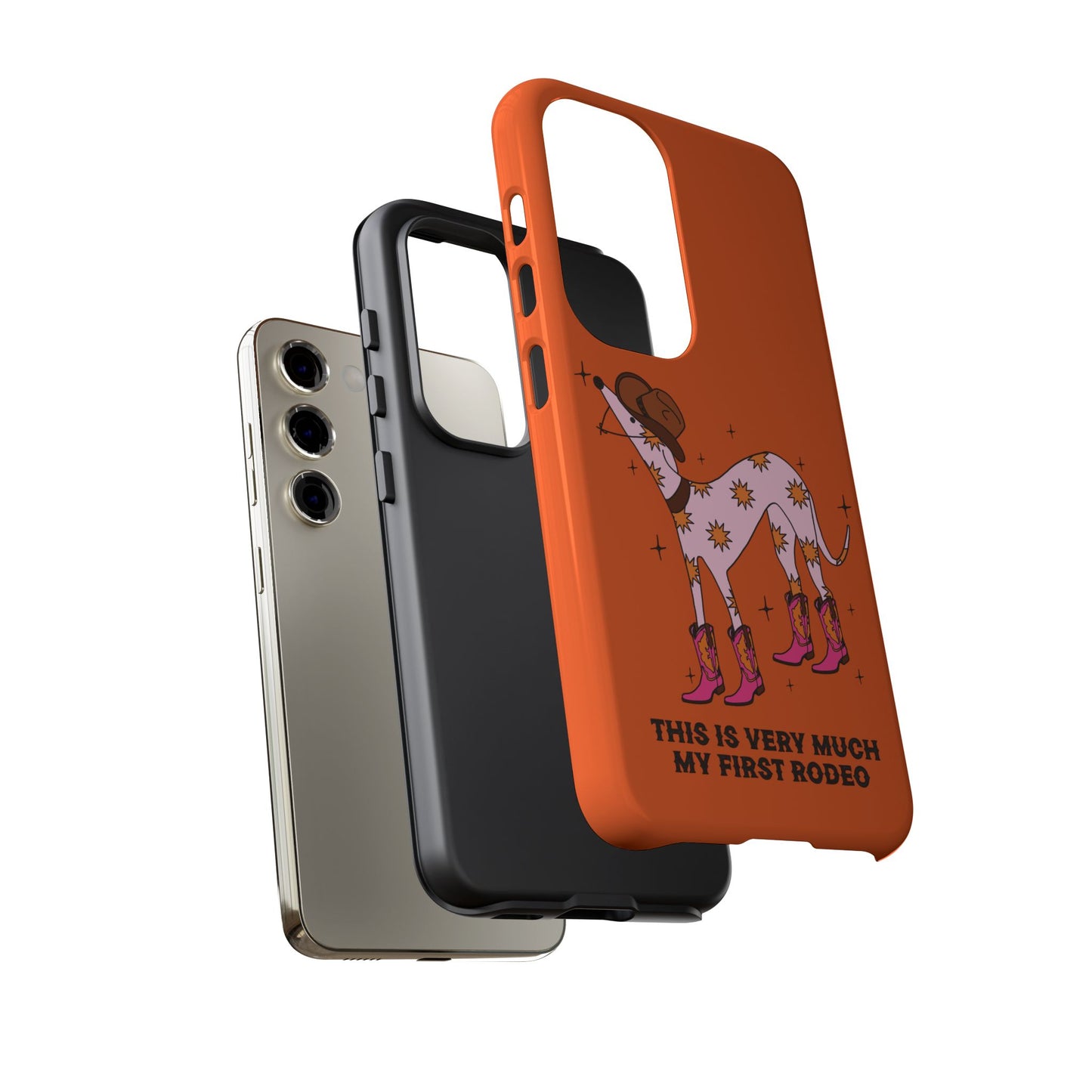Rodeo Whippet Phone Case, Tough Cases for Pet Lovers, Cowgirl Accessories, Orange Dog Design, Cute Gift Idea