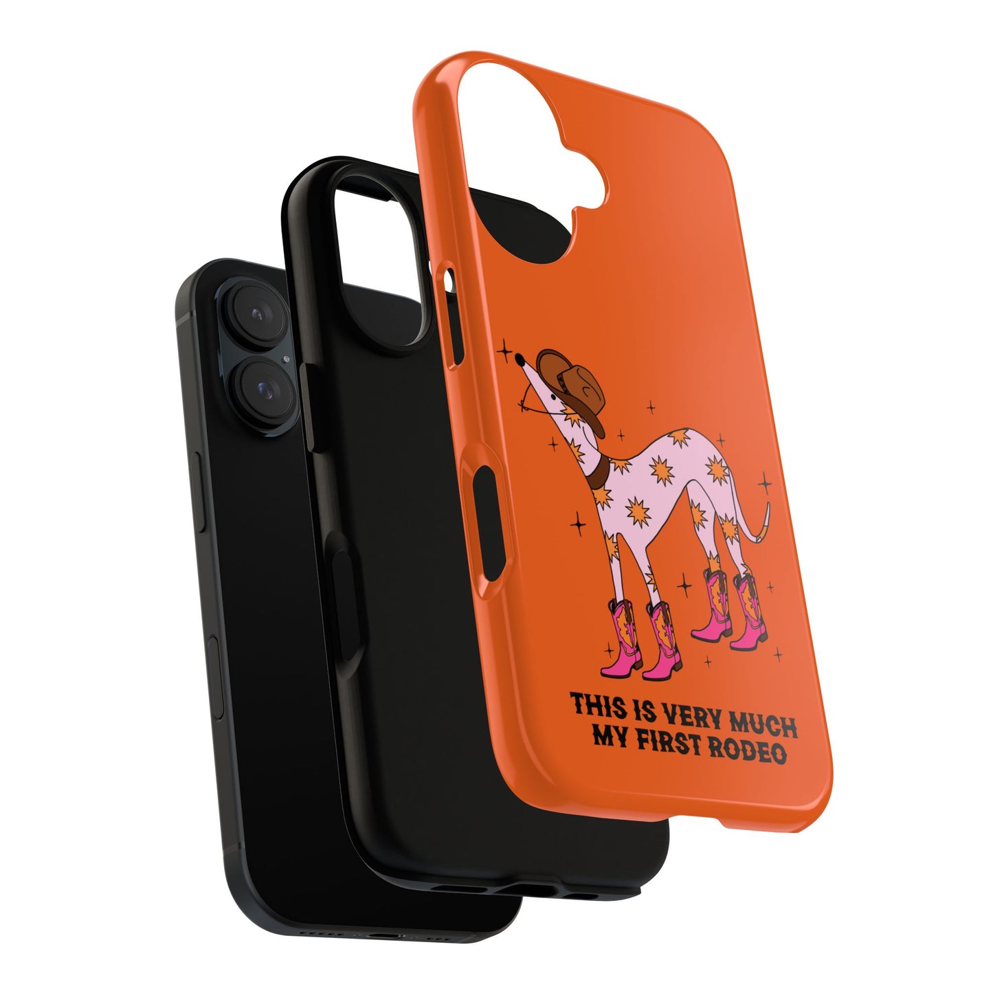 Rodeo Whippet Phone Case, Tough Cases for Pet Lovers, Cowgirl Accessories, Orange Dog Design, Cute Gift Idea