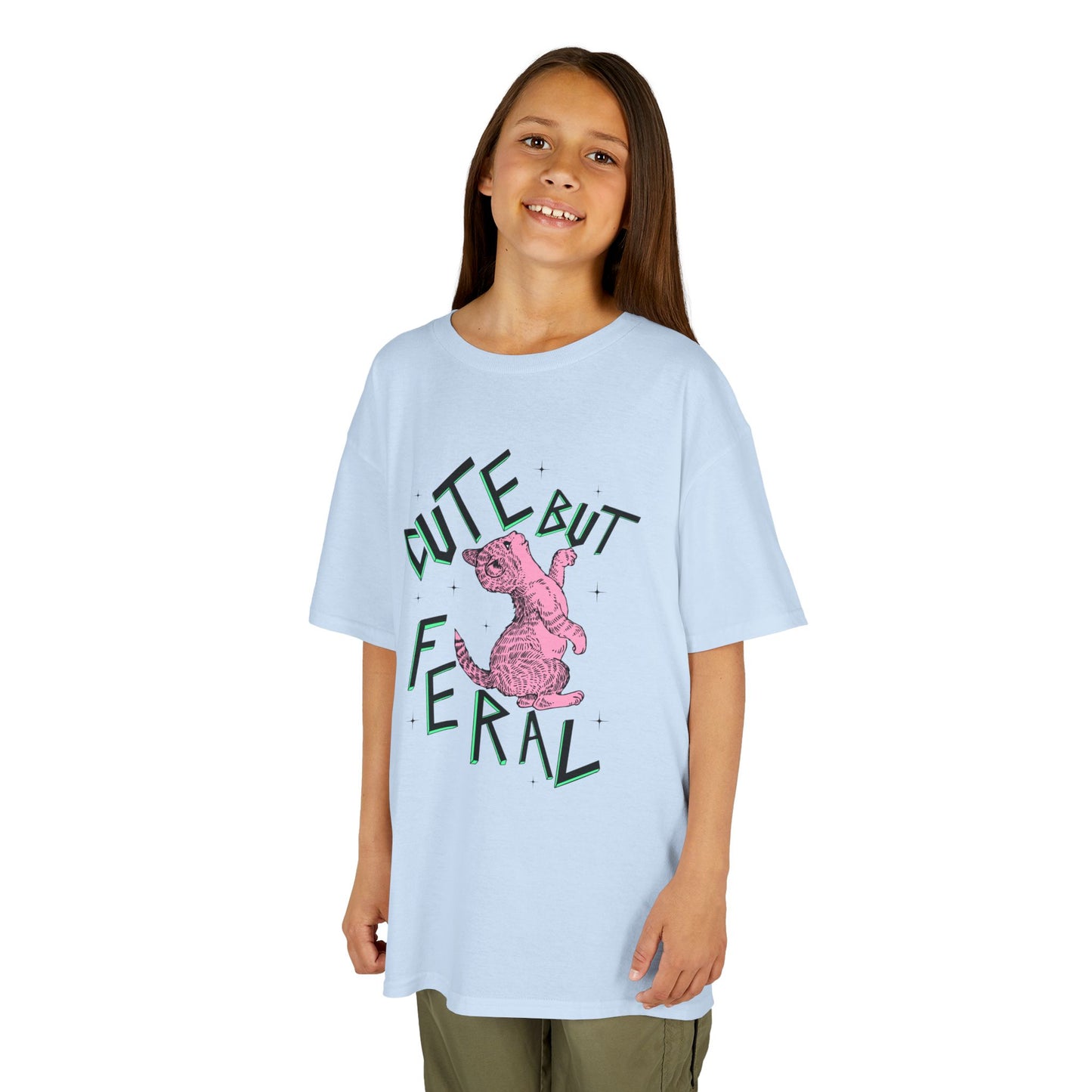 Cute But Feral Kids Tee, Playful Kids T-Shirt, Fun Youth Shirt, Unique Gift for Kids, Comfortable Everyday Wear