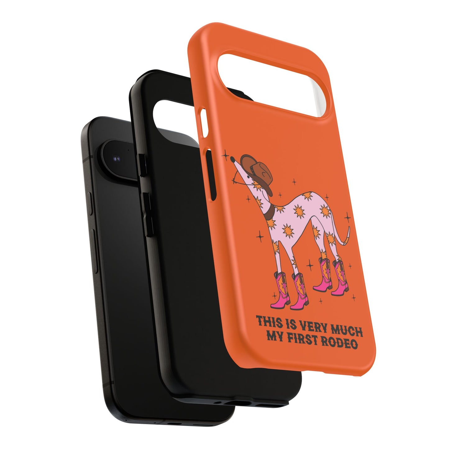 Rodeo Whippet Phone Case, Tough Cases for Pet Lovers, Cowgirl Accessories, Orange Dog Design, Cute Gift Idea