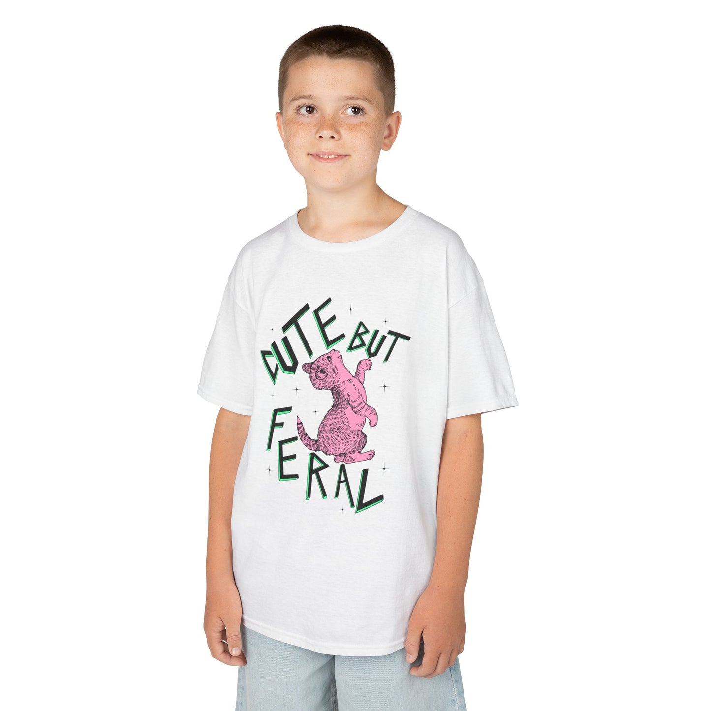 Cute But Feral Kids Tee, Playful Kids T-Shirt, Fun Youth Shirt, Unique Gift for Kids, Comfortable Everyday Wear
