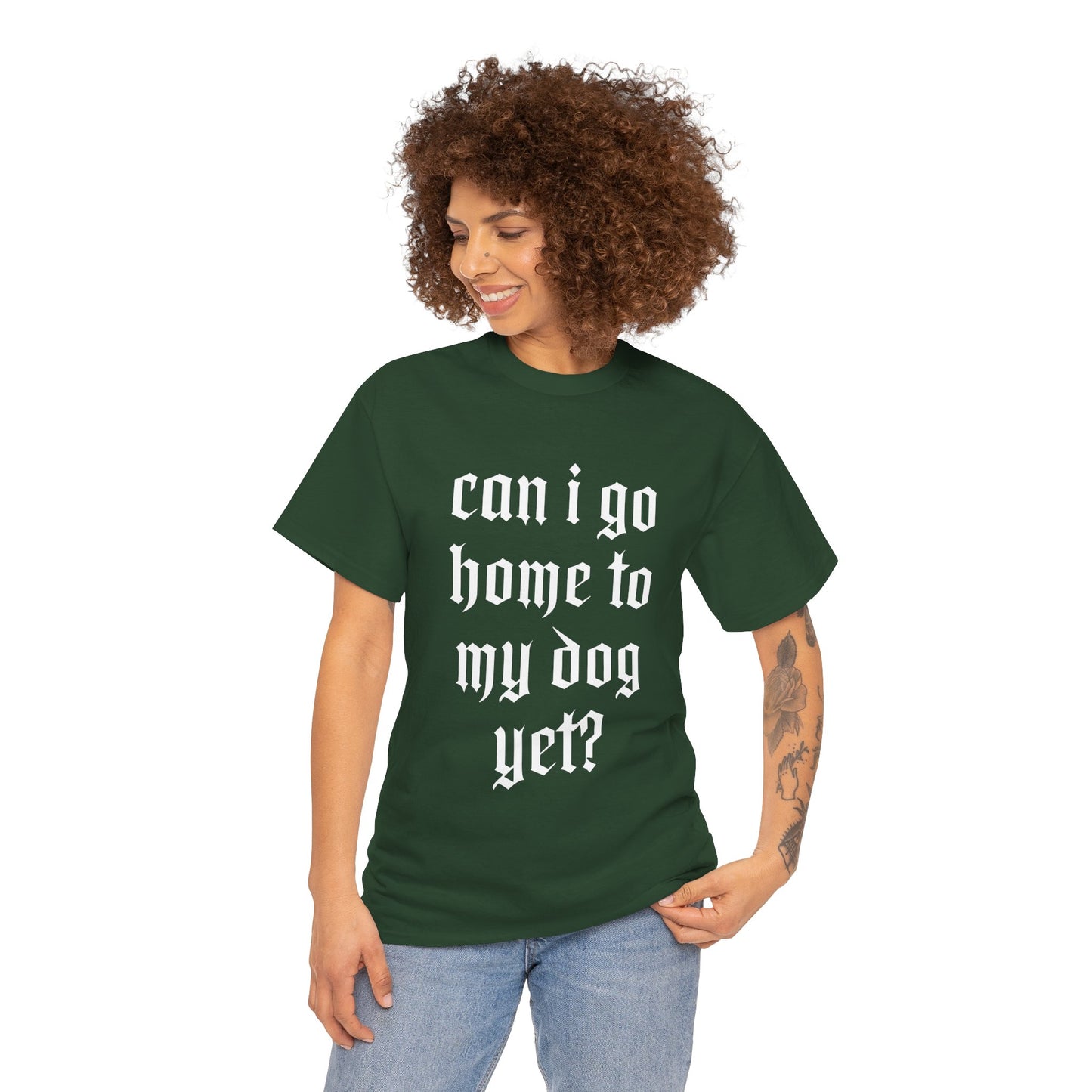Can I Go Home To My Dog Yet - Graphic Cotton T-Shirt, Pet Owner Gift, Home Comfort Wear, Animal Lover Apparel, Gift for Dog Lovers