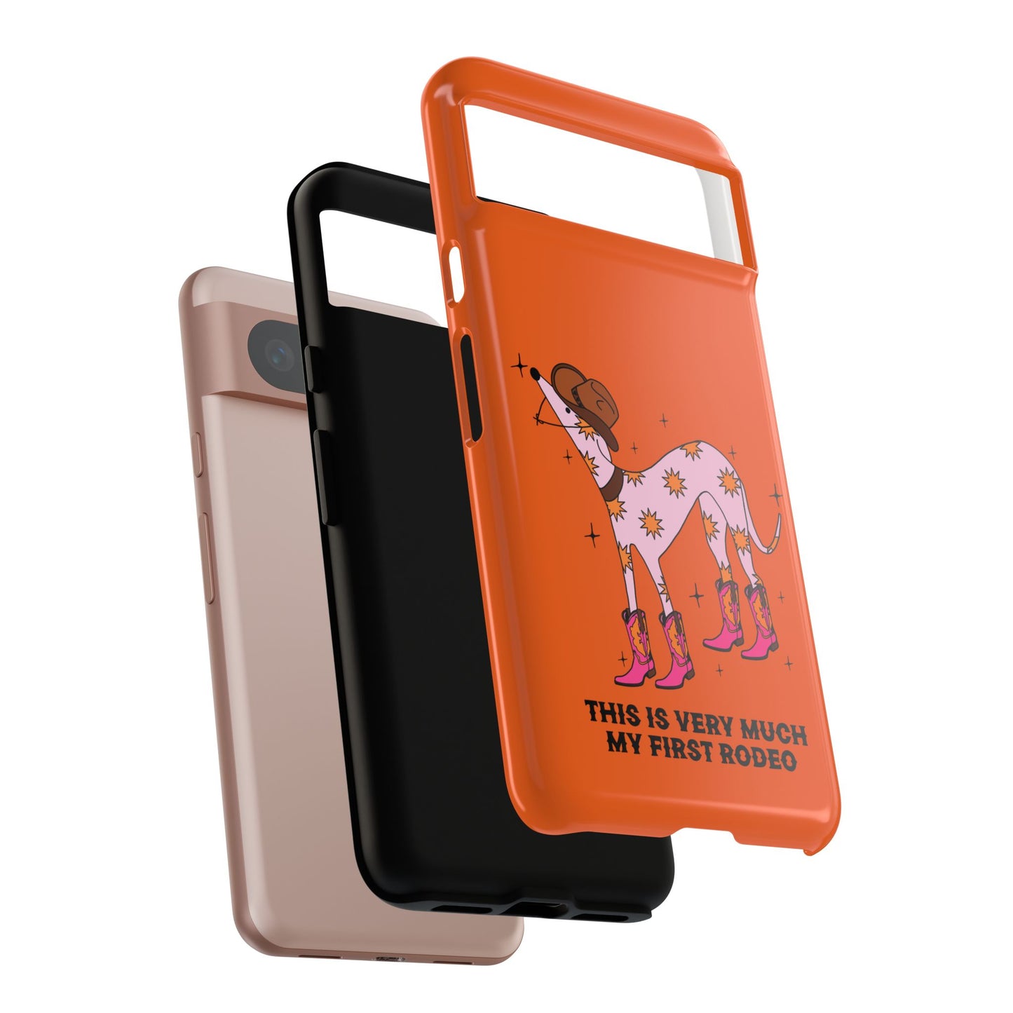 Rodeo Whippet Phone Case, Tough Cases for Pet Lovers, Cowgirl Accessories, Orange Dog Design, Cute Gift Idea