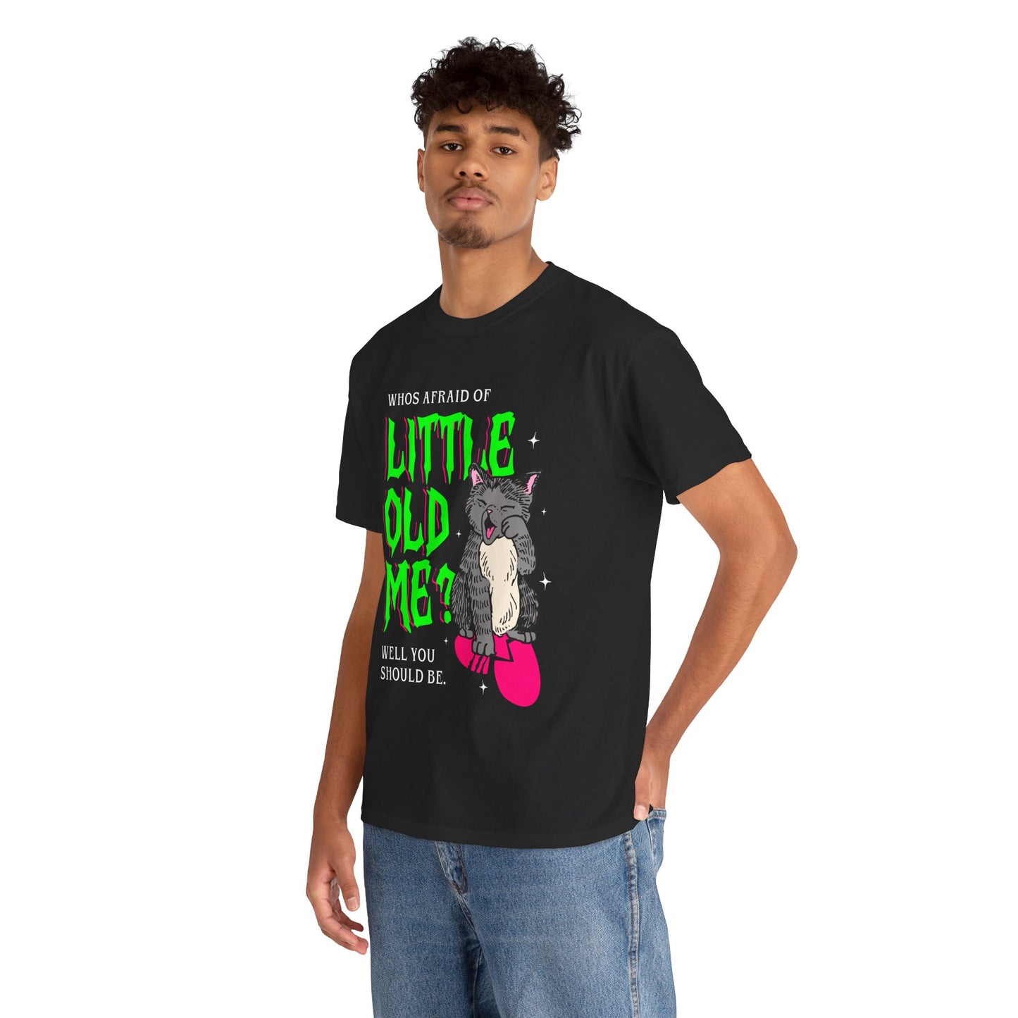 Who's Afraid Unisex Heavy Cotton Tee - Perfect for Swifties, Gift for Cat Lovers, Spooky Vibes, Fun Casual Wear, Unique Graphic Shirt