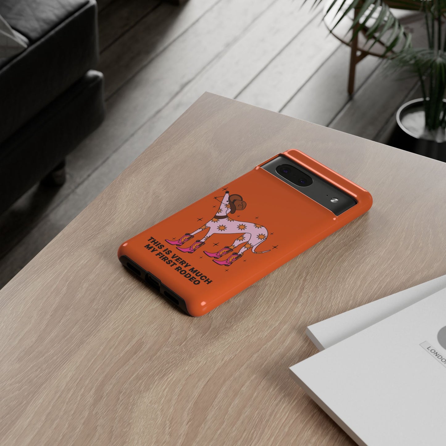 Rodeo Whippet Phone Case, Tough Cases for Pet Lovers, Cowgirl Accessories, Orange Dog Design, Cute Gift Idea