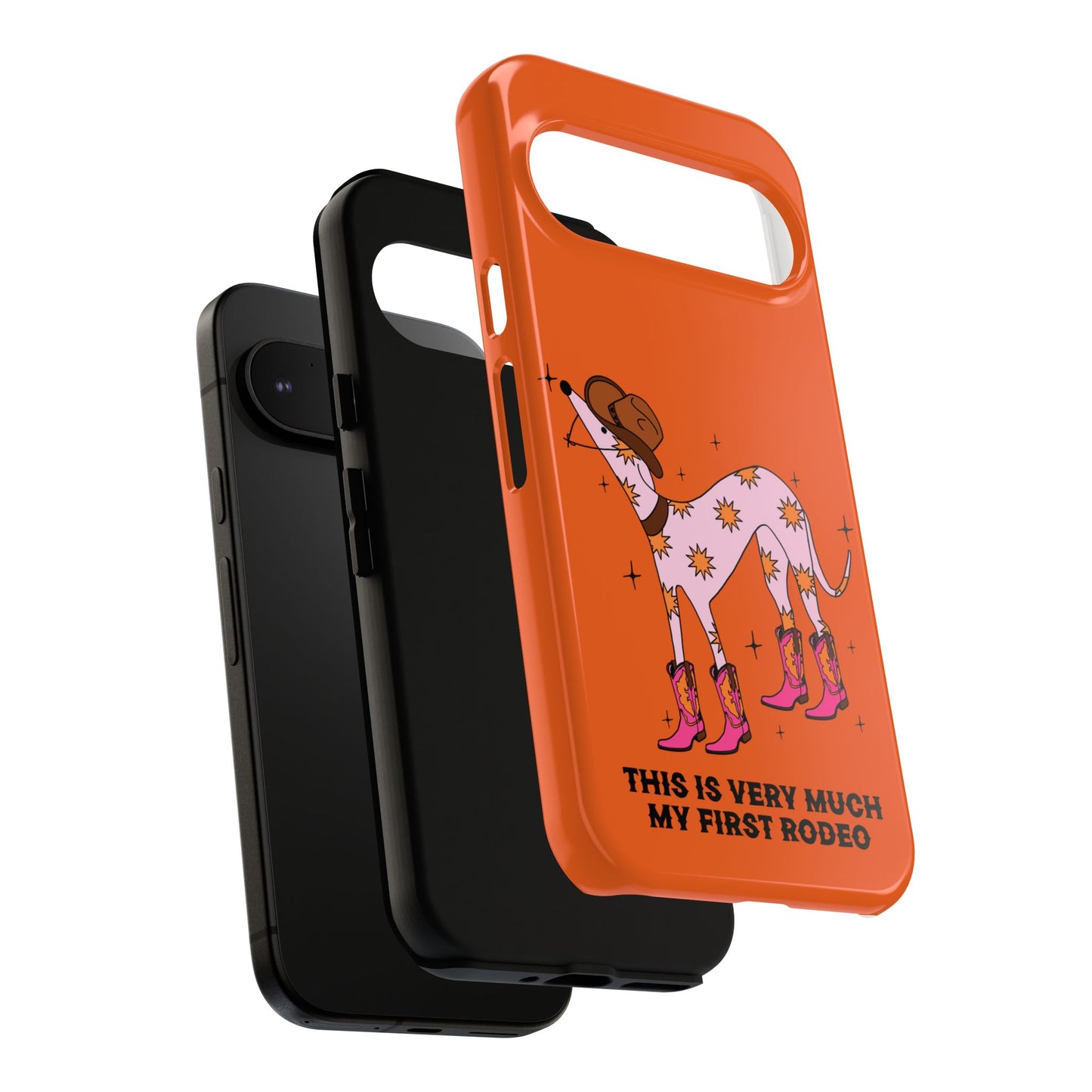 Rodeo Whippet Phone Case, Tough Cases for Pet Lovers, Cowgirl Accessories, Orange Dog Design, Cute Gift Idea