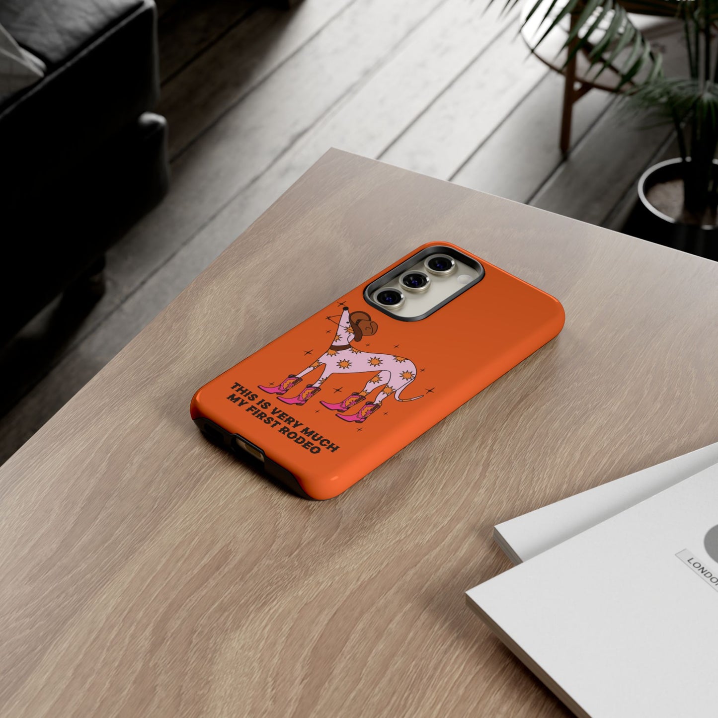 Rodeo Whippet Phone Case, Tough Cases for Pet Lovers, Cowgirl Accessories, Orange Dog Design, Cute Gift Idea