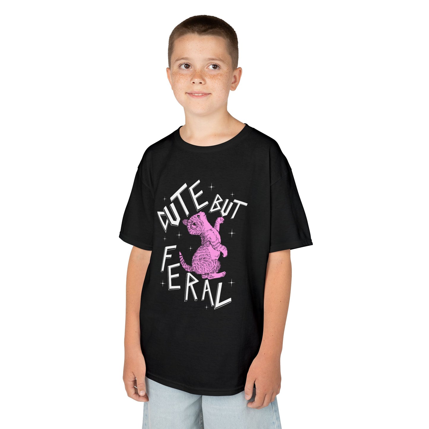 Cute But Feral Kids Tee, Playful Kids T-Shirt, Fun Youth Shirt, Unique Gift for Kids, Comfortable Everyday Wear