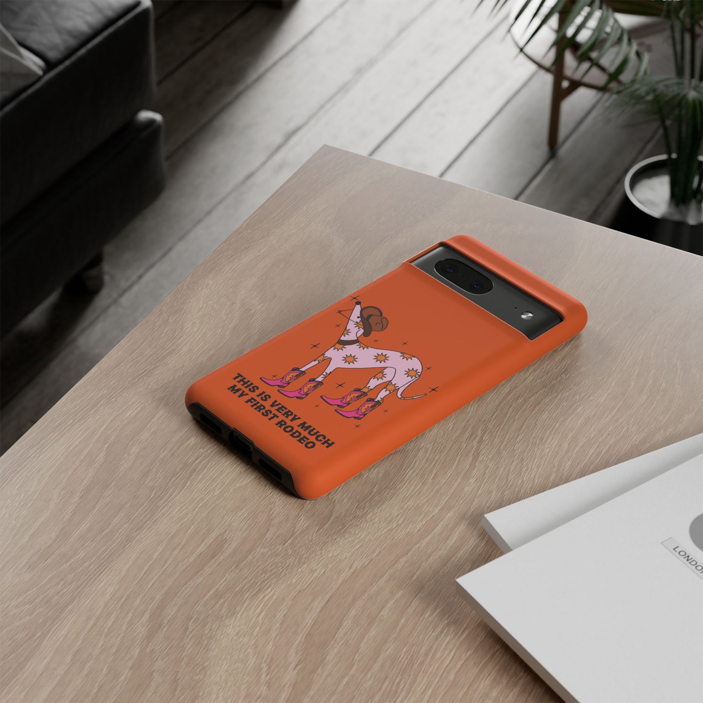 Rodeo Whippet Phone Case, Tough Cases for Pet Lovers, Cowgirl Accessories, Orange Dog Design, Cute Gift Idea