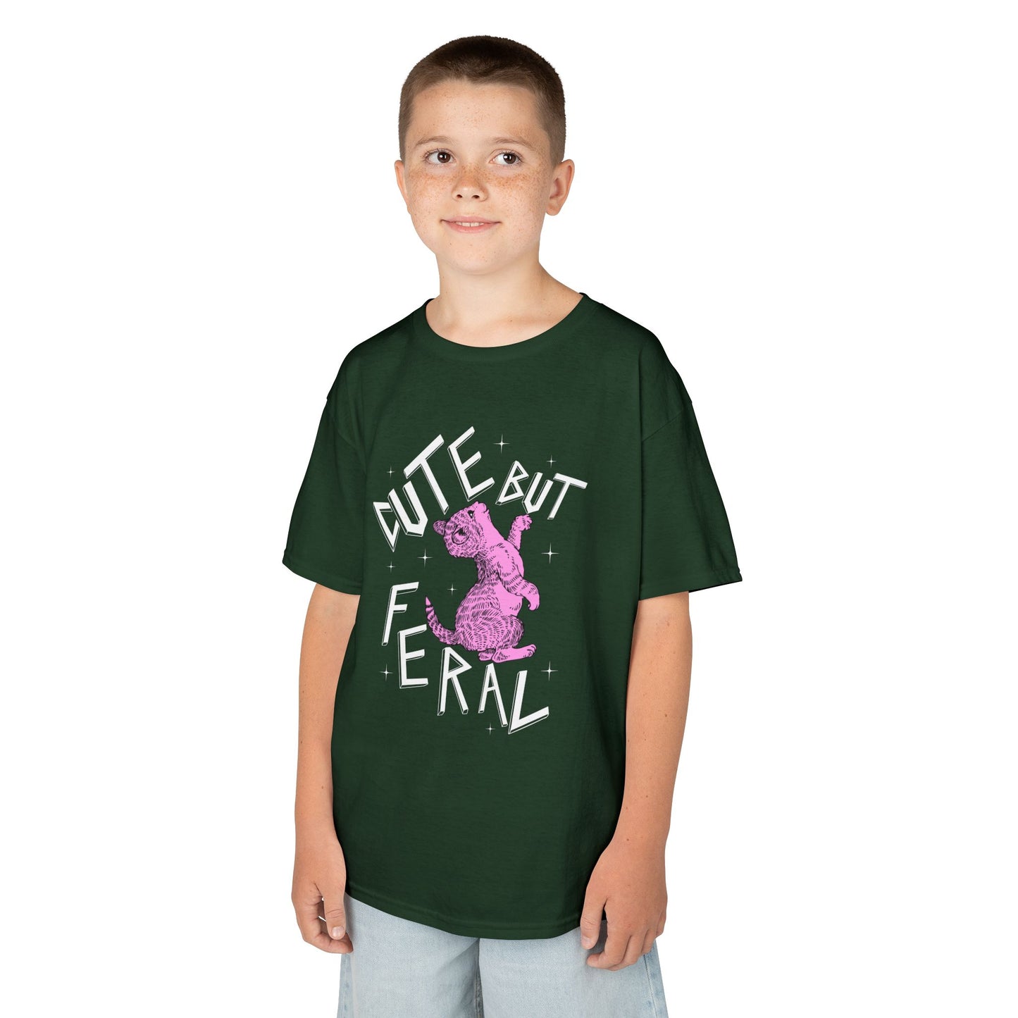 Cute But Feral Kids Tee, Playful Kids T-Shirt, Fun Youth Shirt, Unique Gift for Kids, Comfortable Everyday Wear