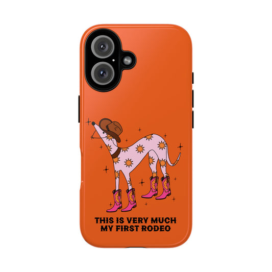 Rodeo Whippet Phone Case, Tough Cases for Pet Lovers, Cowgirl Accessories, Orange Dog Design, Cute Gift Idea