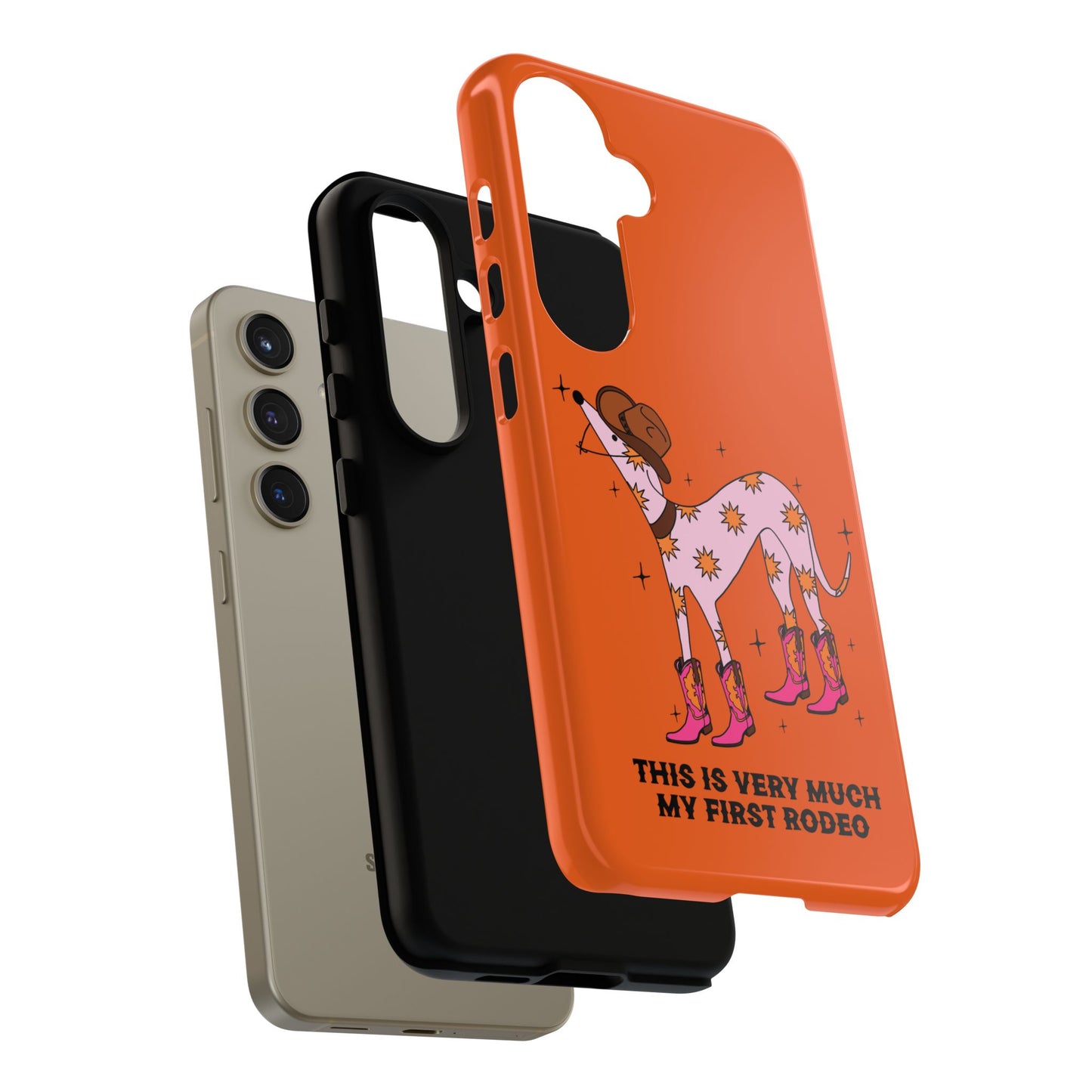 Rodeo Whippet Phone Case, Tough Cases for Pet Lovers, Cowgirl Accessories, Orange Dog Design, Cute Gift Idea