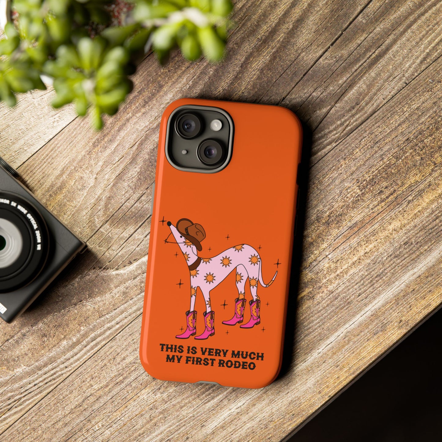 Rodeo Whippet Phone Case, Tough Cases for Pet Lovers, Cowgirl Accessories, Orange Dog Design, Cute Gift Idea