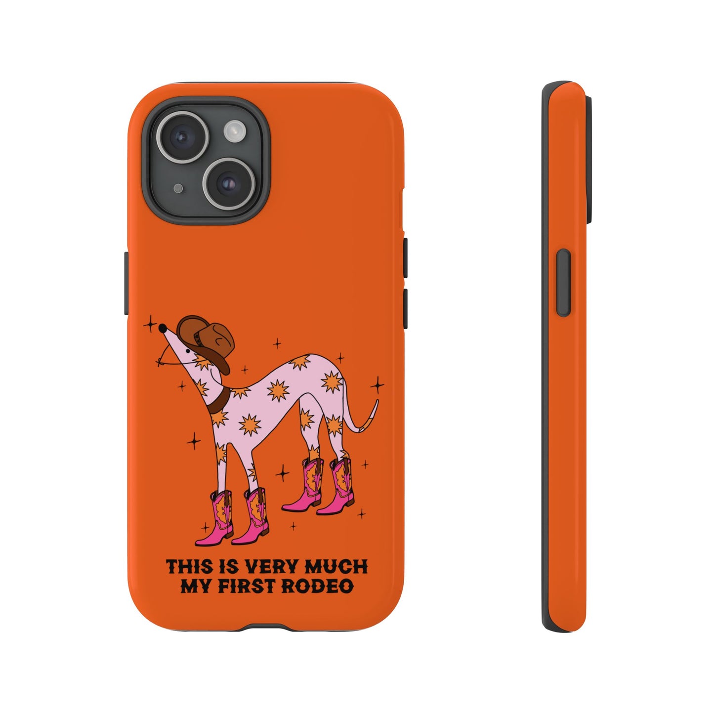 Rodeo Whippet Phone Case, Tough Cases for Pet Lovers, Cowgirl Accessories, Orange Dog Design, Cute Gift Idea