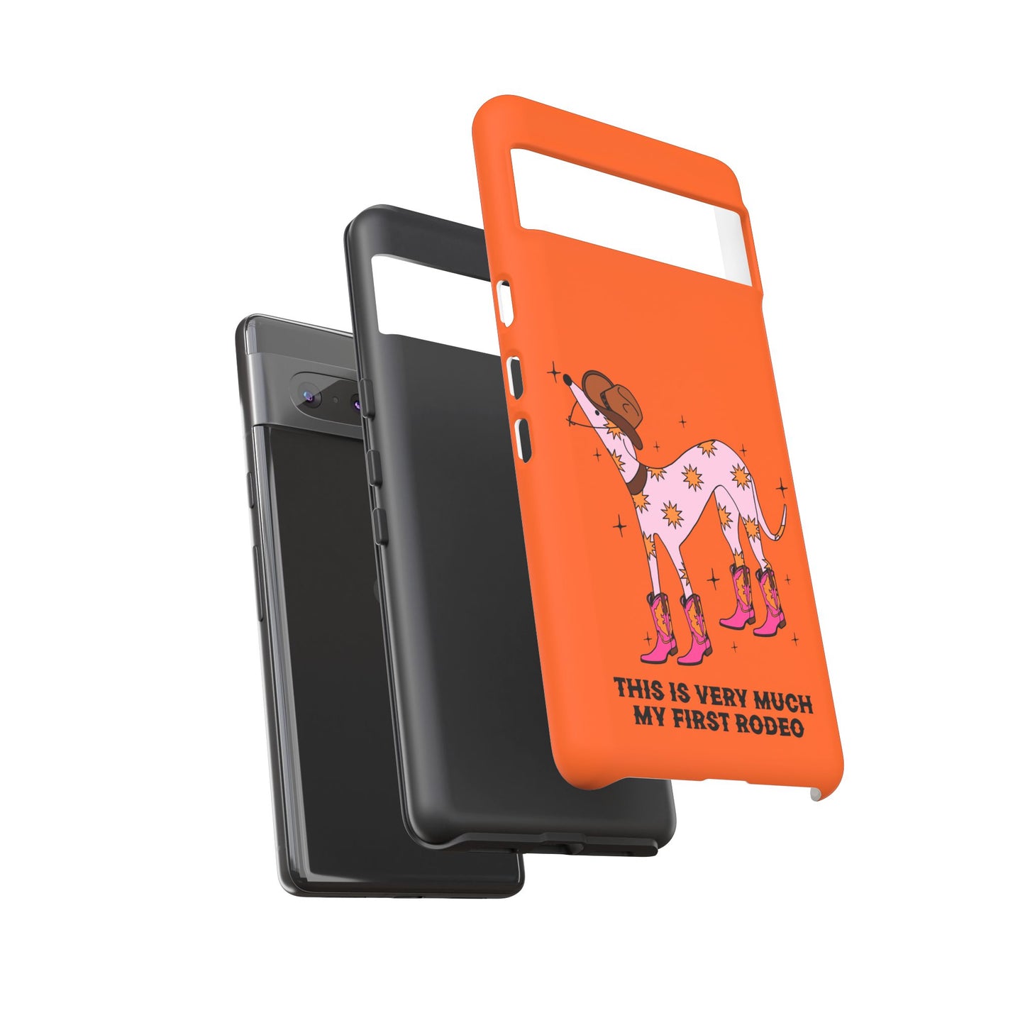 Rodeo Whippet Phone Case, Tough Cases for Pet Lovers, Cowgirl Accessories, Orange Dog Design, Cute Gift Idea