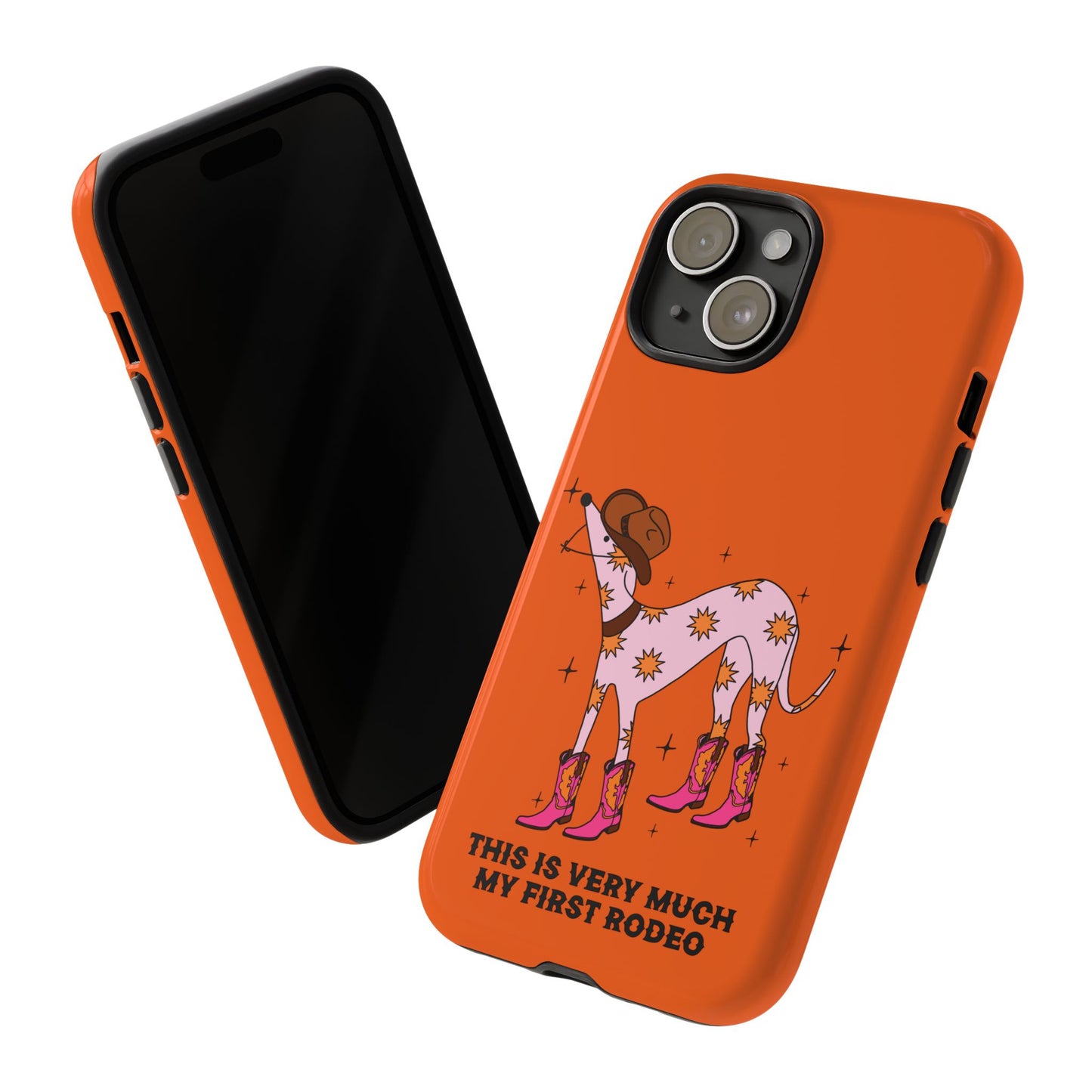 Rodeo Whippet Phone Case, Tough Cases for Pet Lovers, Cowgirl Accessories, Orange Dog Design, Cute Gift Idea