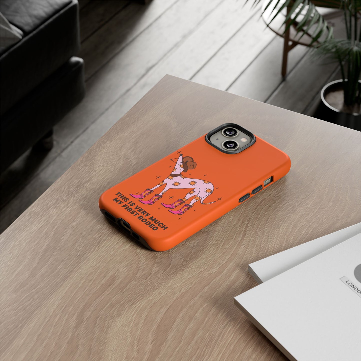 Rodeo Whippet Phone Case, Tough Cases for Pet Lovers, Cowgirl Accessories, Orange Dog Design, Cute Gift Idea