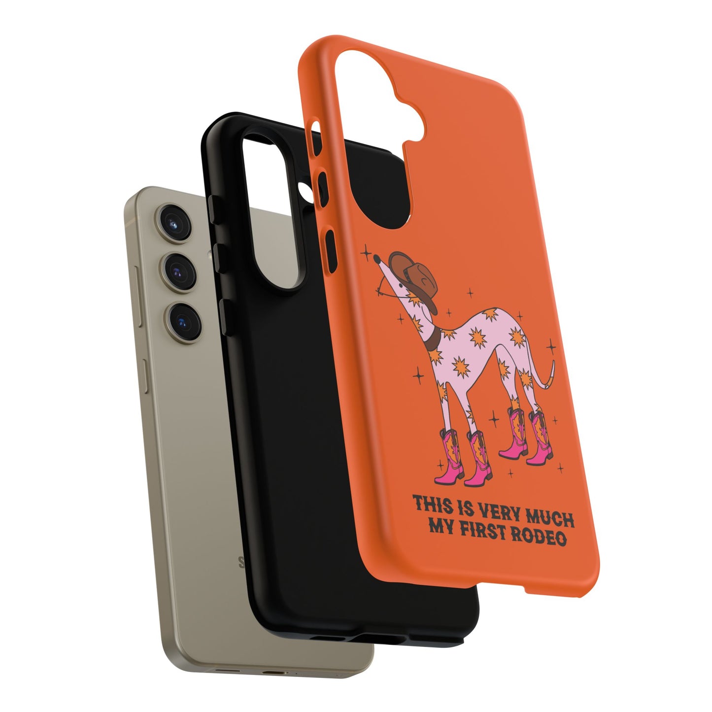 Rodeo Whippet Phone Case, Tough Cases for Pet Lovers, Cowgirl Accessories, Orange Dog Design, Cute Gift Idea