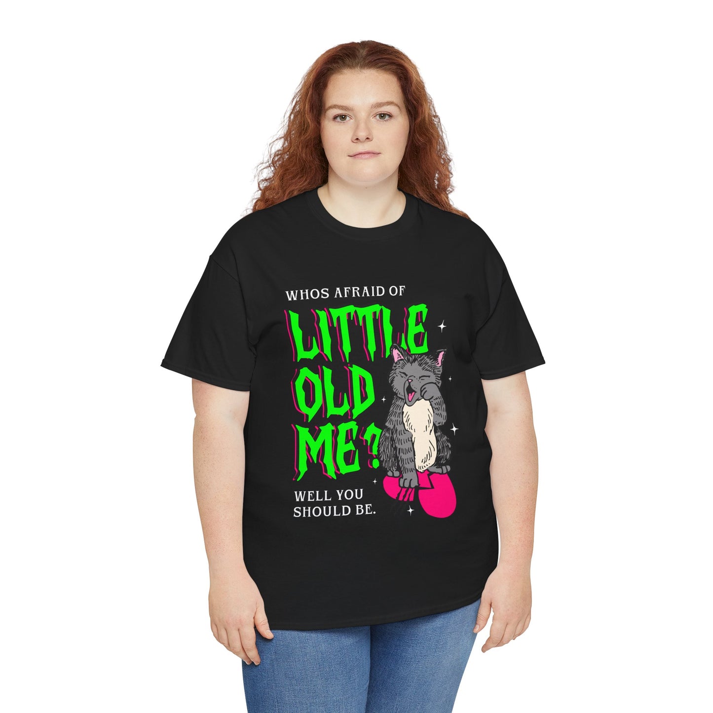 Who's Afraid Unisex Heavy Cotton Tee - Perfect for Swifties, Gift for Cat Lovers, Spooky Vibes, Fun Casual Wear, Unique Graphic Shirt
