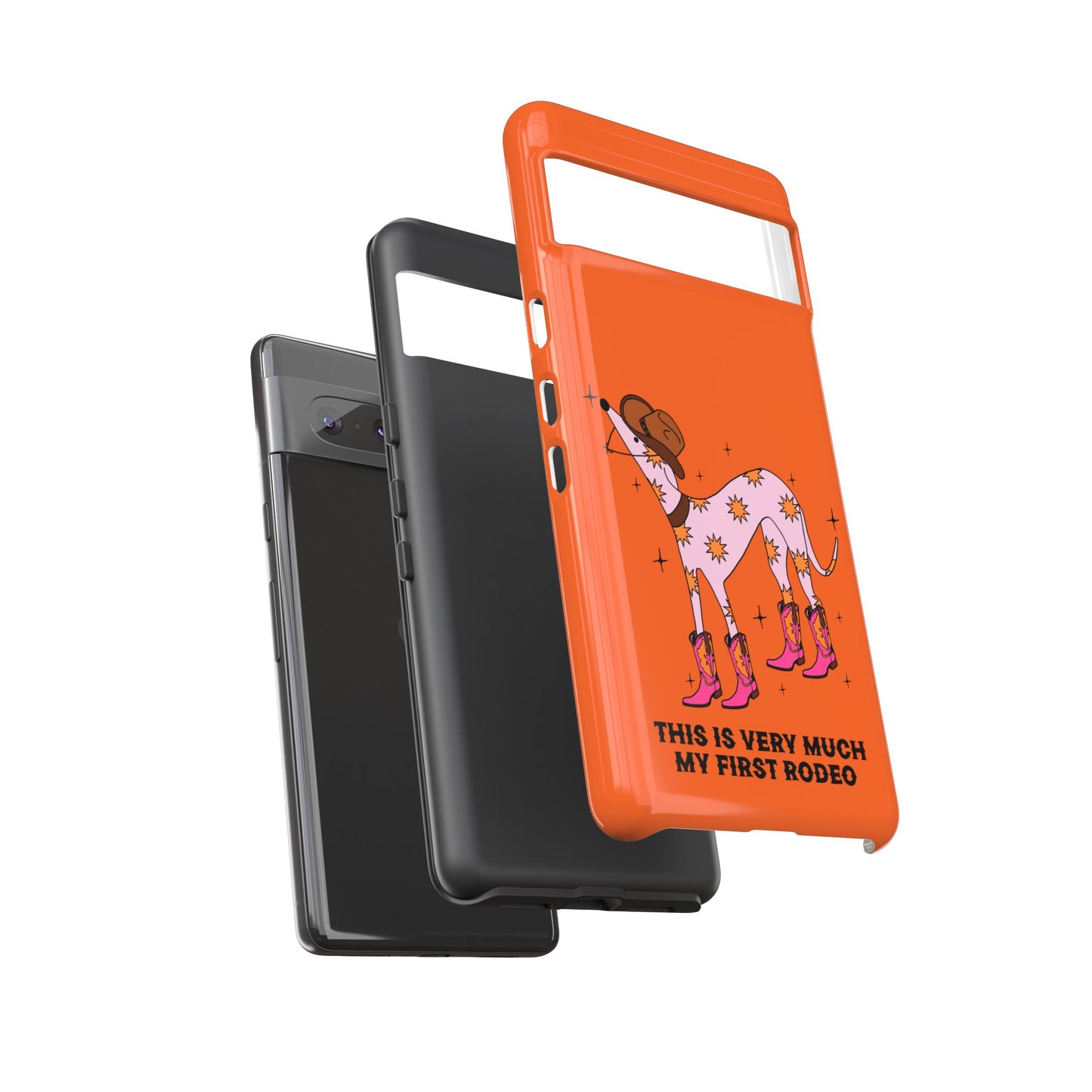 Rodeo Whippet Phone Case, Tough Cases for Pet Lovers, Cowgirl Accessories, Orange Dog Design, Cute Gift Idea