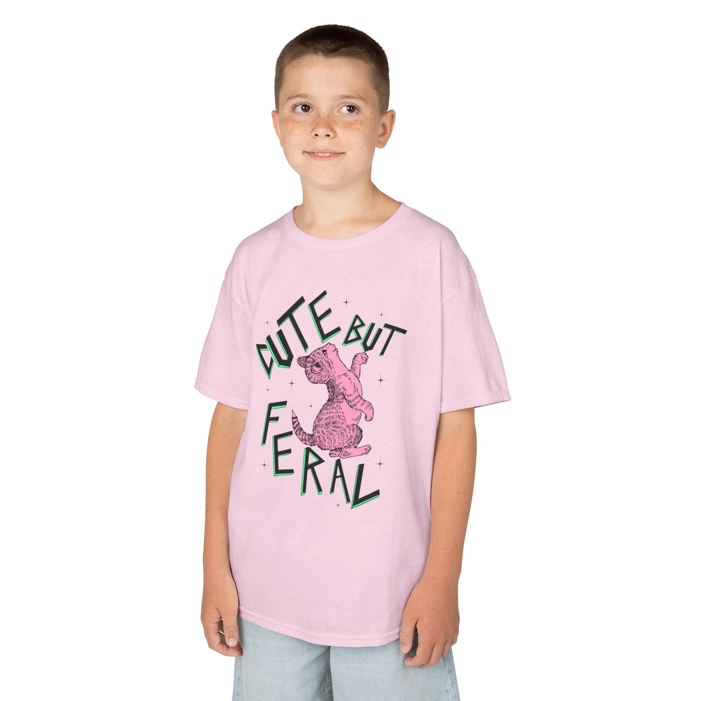 Cute But Feral Kids Tee, Playful Kids T-Shirt, Fun Youth Shirt, Unique Gift for Kids, Comfortable Everyday Wear
