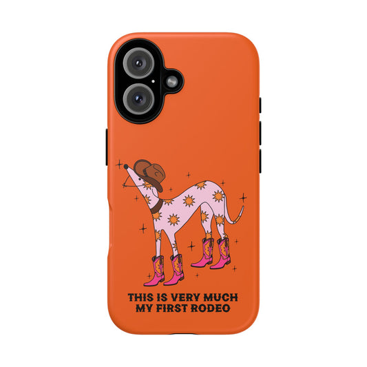 Rodeo Whippet Phone Case, Tough Cases for Pet Lovers, Cowgirl Accessories, Orange Dog Design, Cute Gift Idea