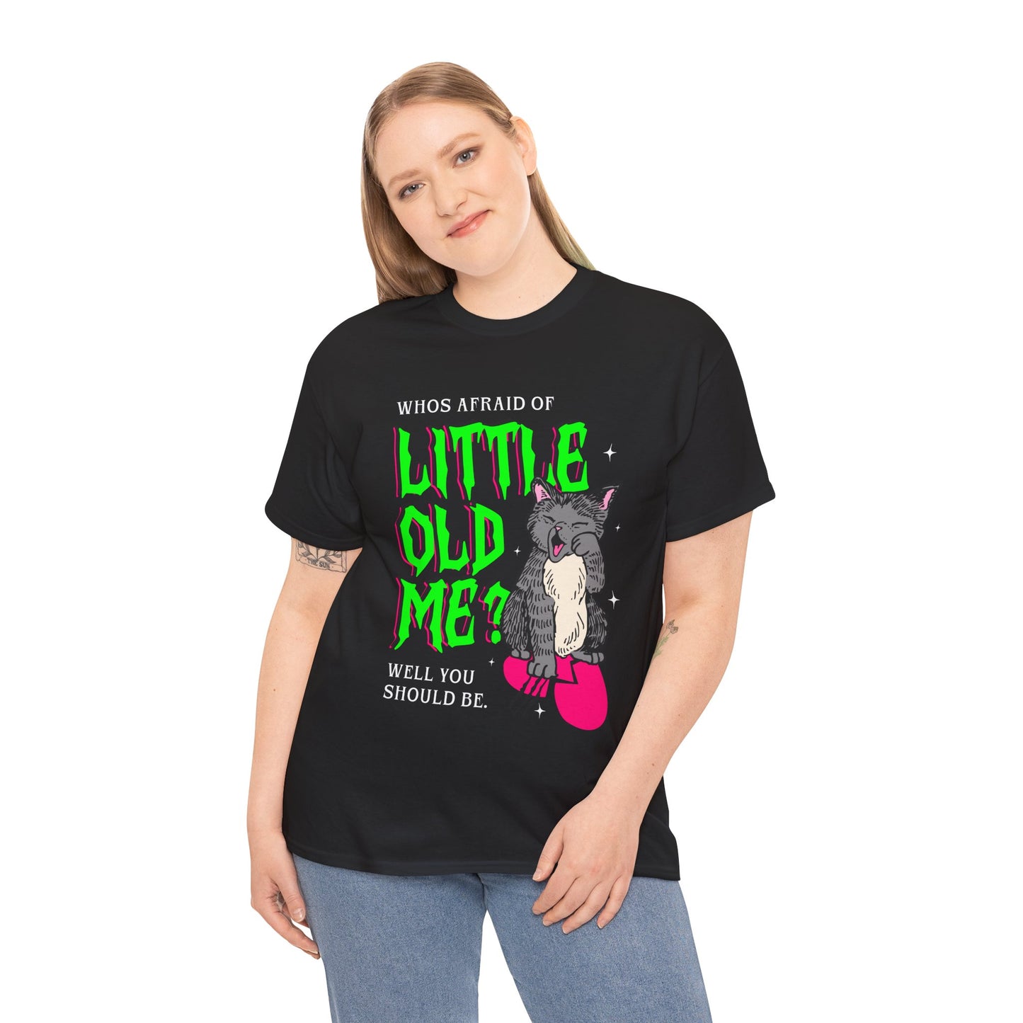 Who's Afraid Unisex Heavy Cotton Tee - Perfect for Swifties, Gift for Cat Lovers, Spooky Vibes, Fun Casual Wear, Unique Graphic Shirt