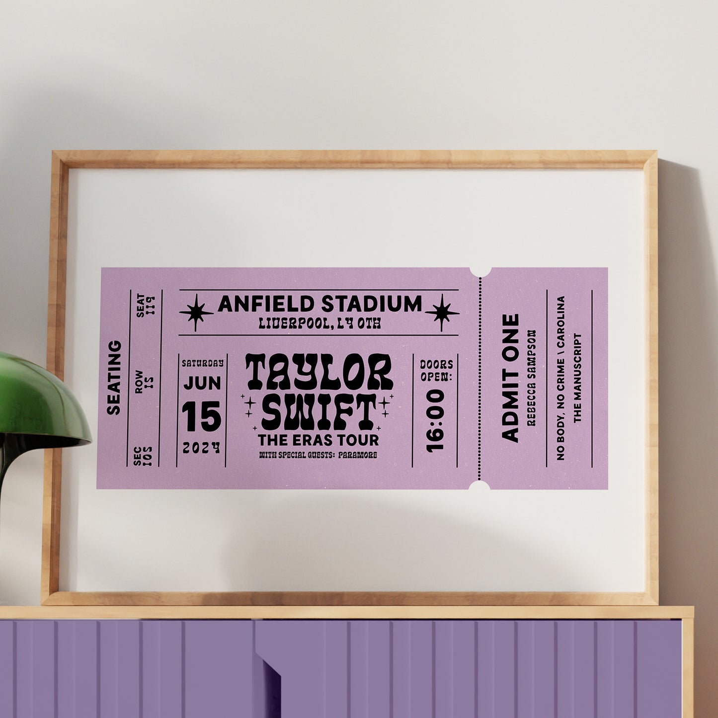 Eras Tour Ticket Personalised Print