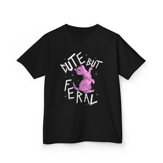 Cute But Feral Kids Tee, Playful Kids T-Shirt, Fun Youth Shirt, Unique Gift for Kids, Comfortable Everyday Wear