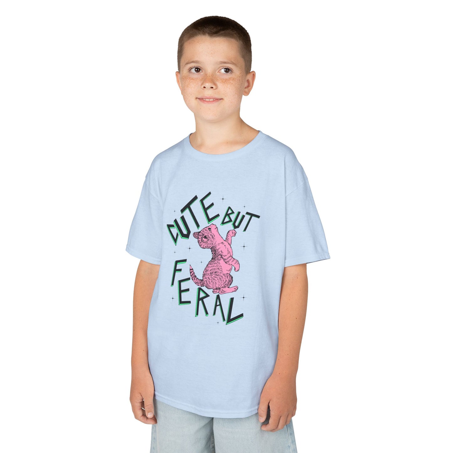 Cute But Feral Kids Tee, Playful Kids T-Shirt, Fun Youth Shirt, Unique Gift for Kids, Comfortable Everyday Wear
