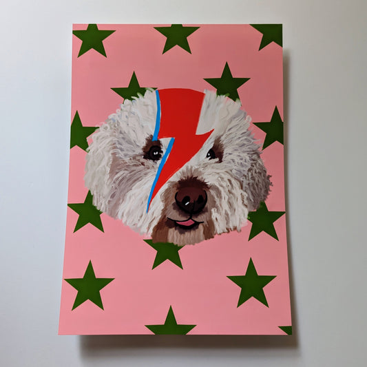 A4 Ziggy Stardust Fluffy Dog Print - The 'Wonky' Sale