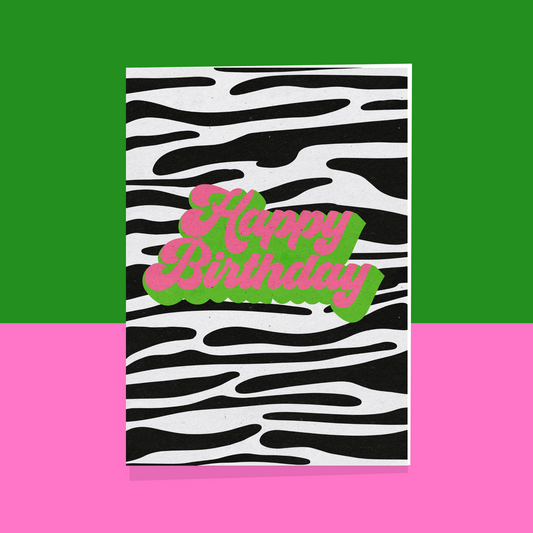 Happy Birthday Zebra Print Card