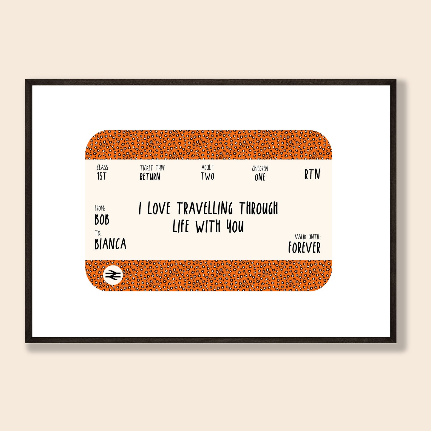 Leopard Train Ticket Personalised Print